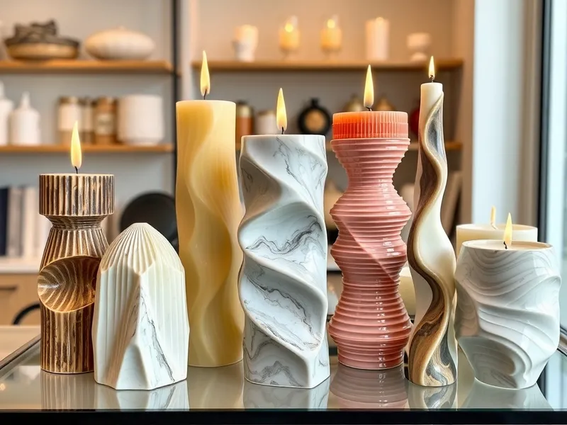 Bougie décorative sculptée géométrique, tendance déco
